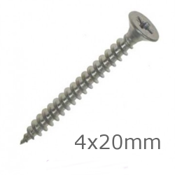 4x20 Stainless Steel Wood Screws Countersunk Head - box of 600 4x20 Stainless Steel Wood Screws Countersunk Head - box of 600